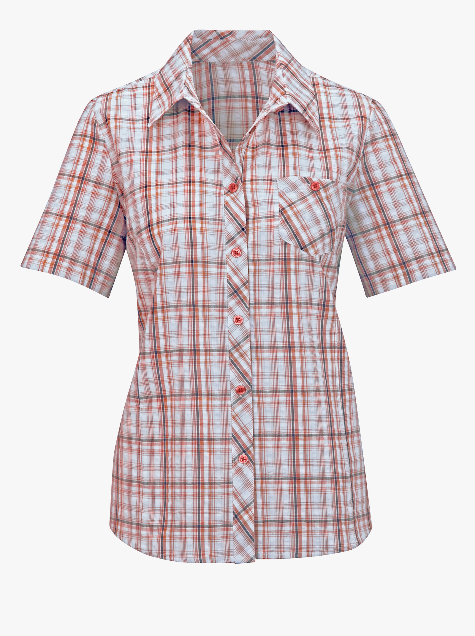 Baumwollbluse aus Seersucker - grapefruit-kariert