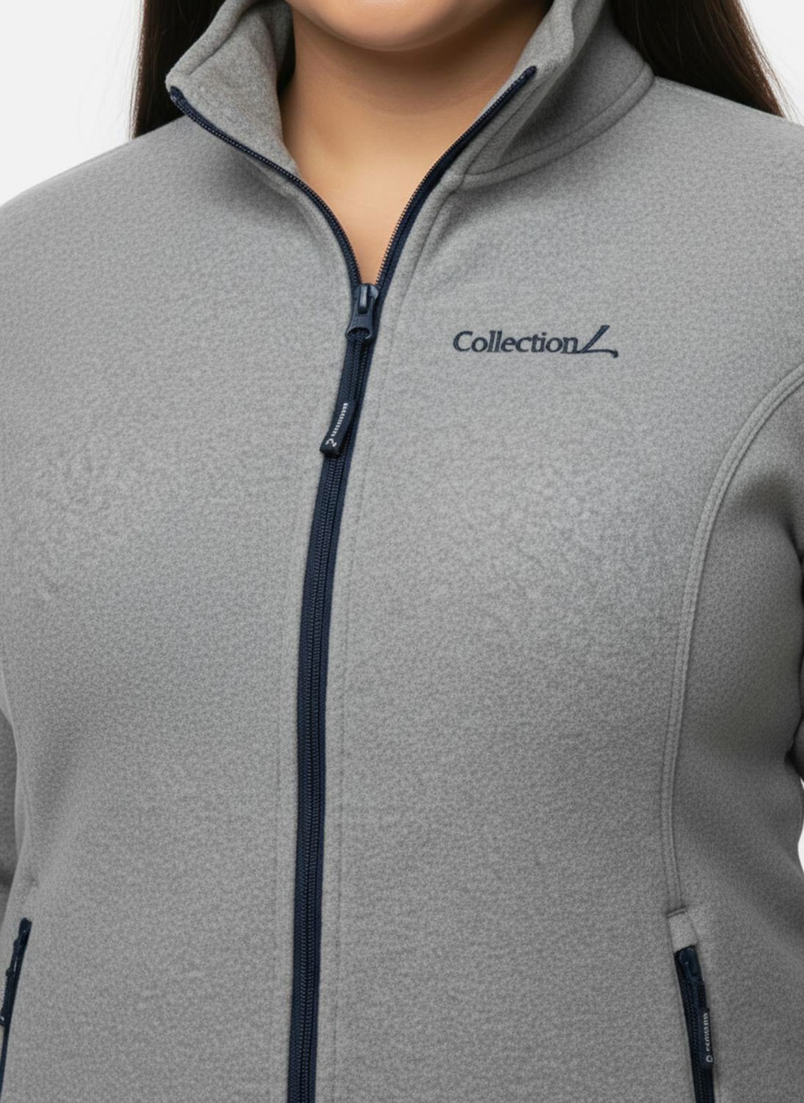 Fleecejacke mit Stickerei - grau-meliert