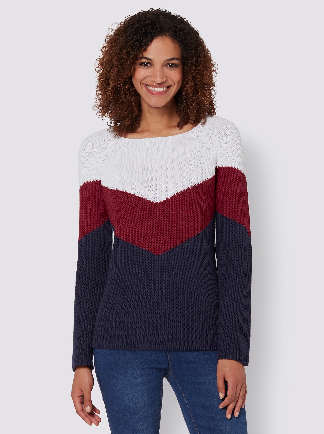 Strickpullover - weiß-nachtblau-gemustert