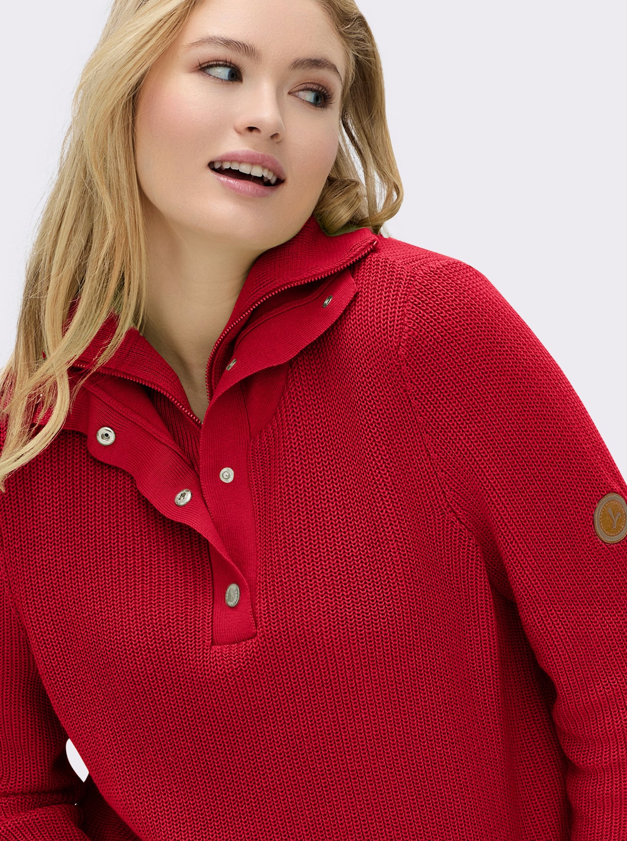 Strickpullover mit Troyerkragen - rot