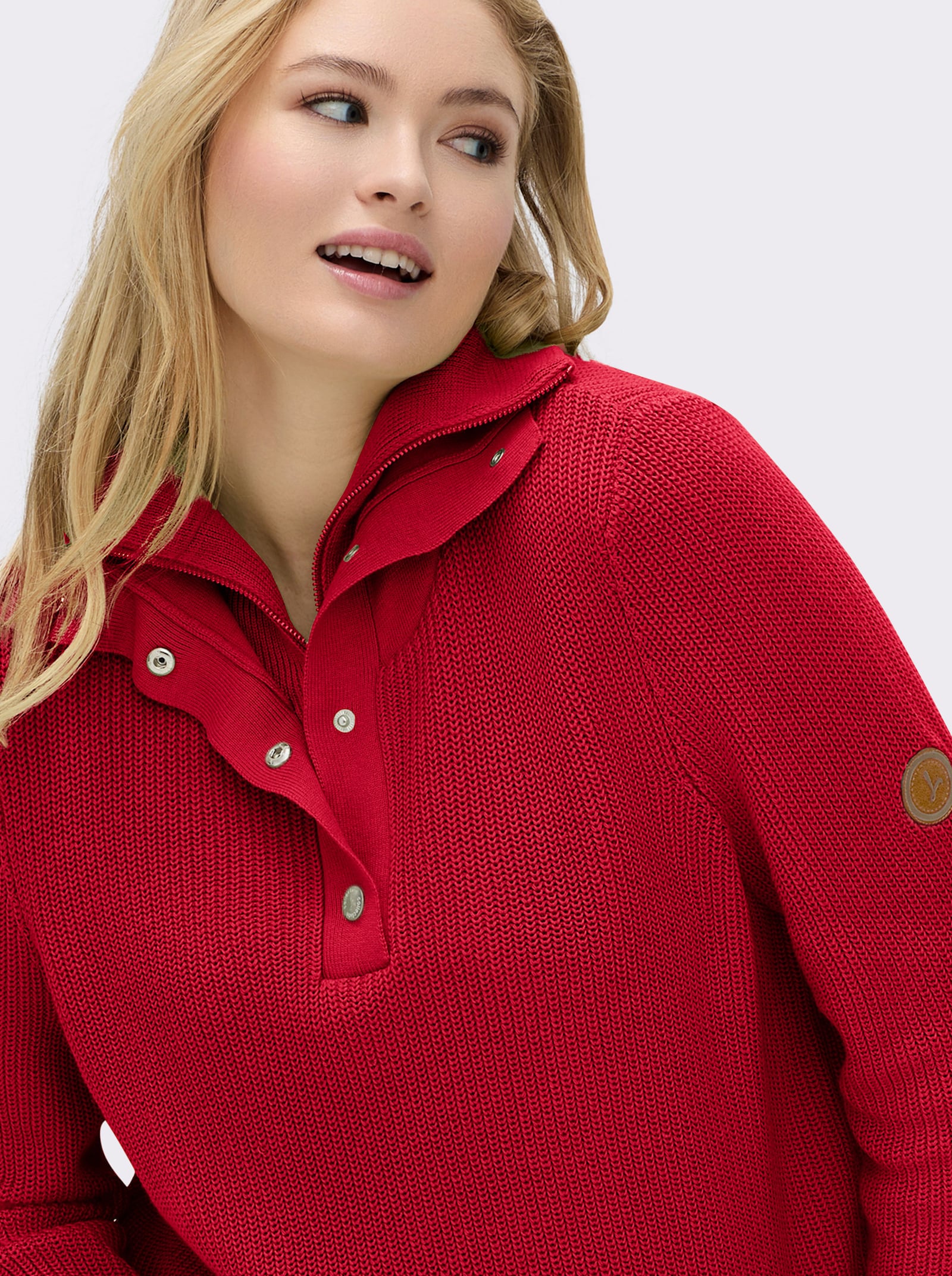 Strickpullover mit Troyerkragen - rot