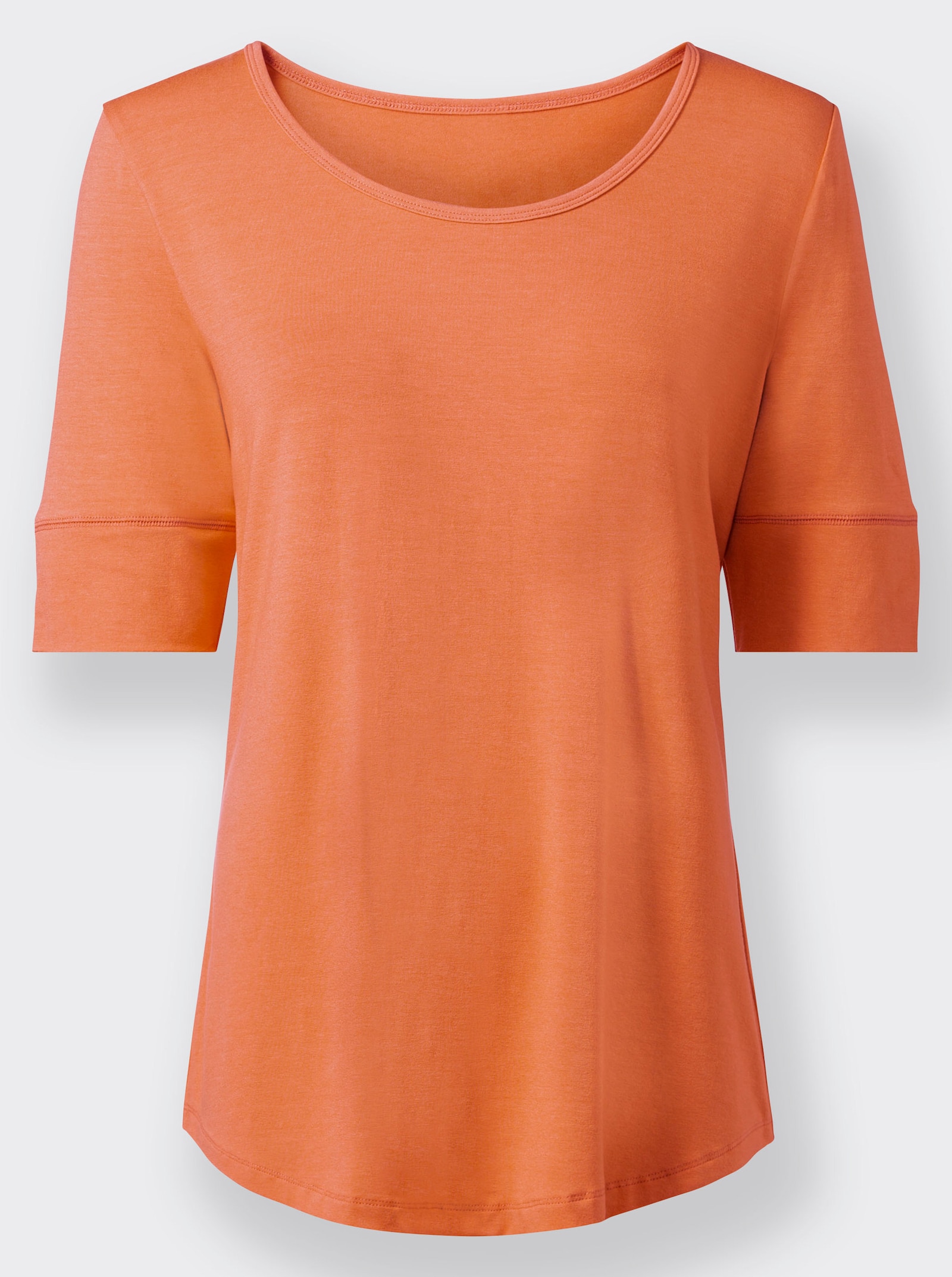 T-shirt met dubbellaagse mouwboordjes - papaya