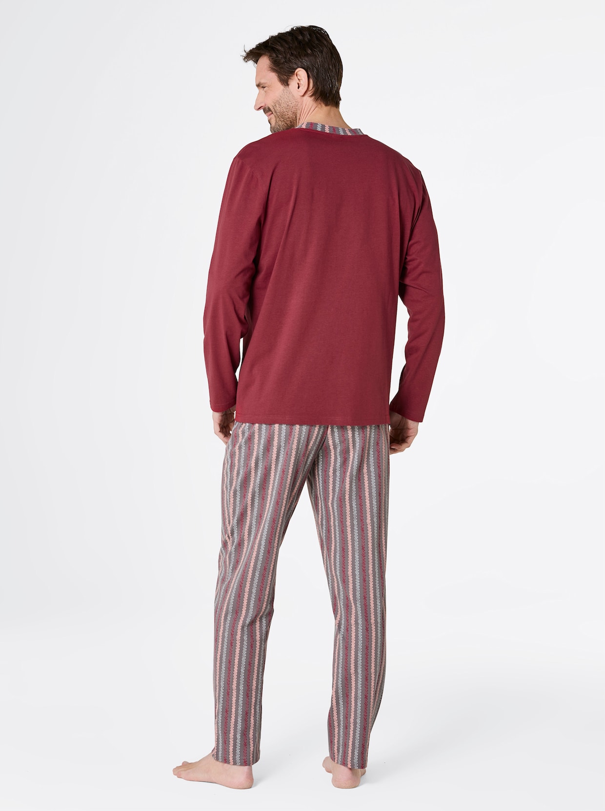 wäschepur men Pyjama's - donkerrood + donkerrood/antraciet bedrukt