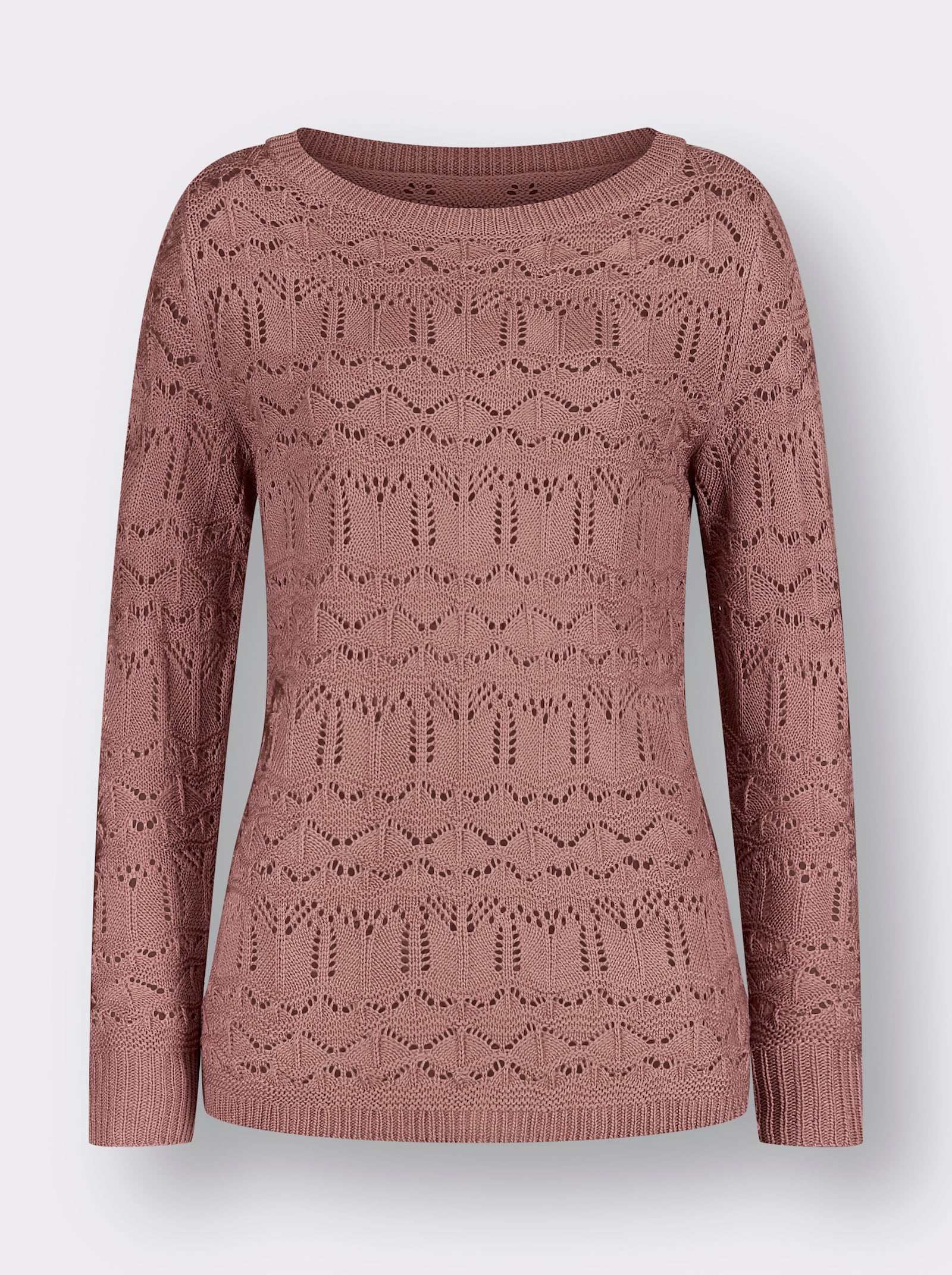 Ajourpullover met boothals - rozenhout