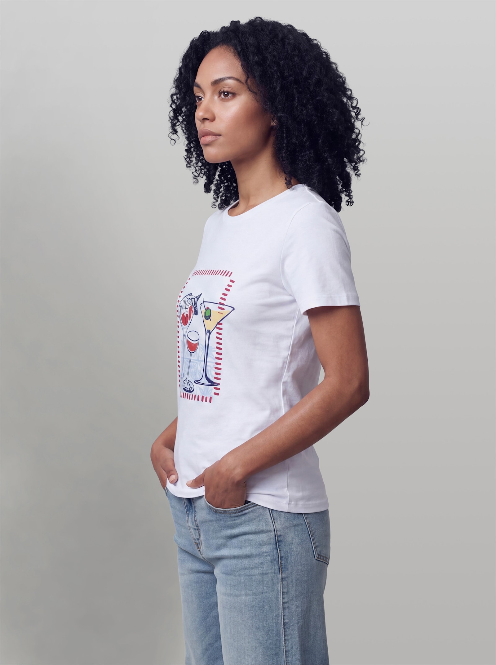 heine Kurzarmshirt mit Frontprint - weiß