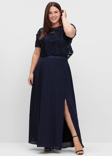 sheego Tunikashirt aus floraler Spitze, hinten offen - marine