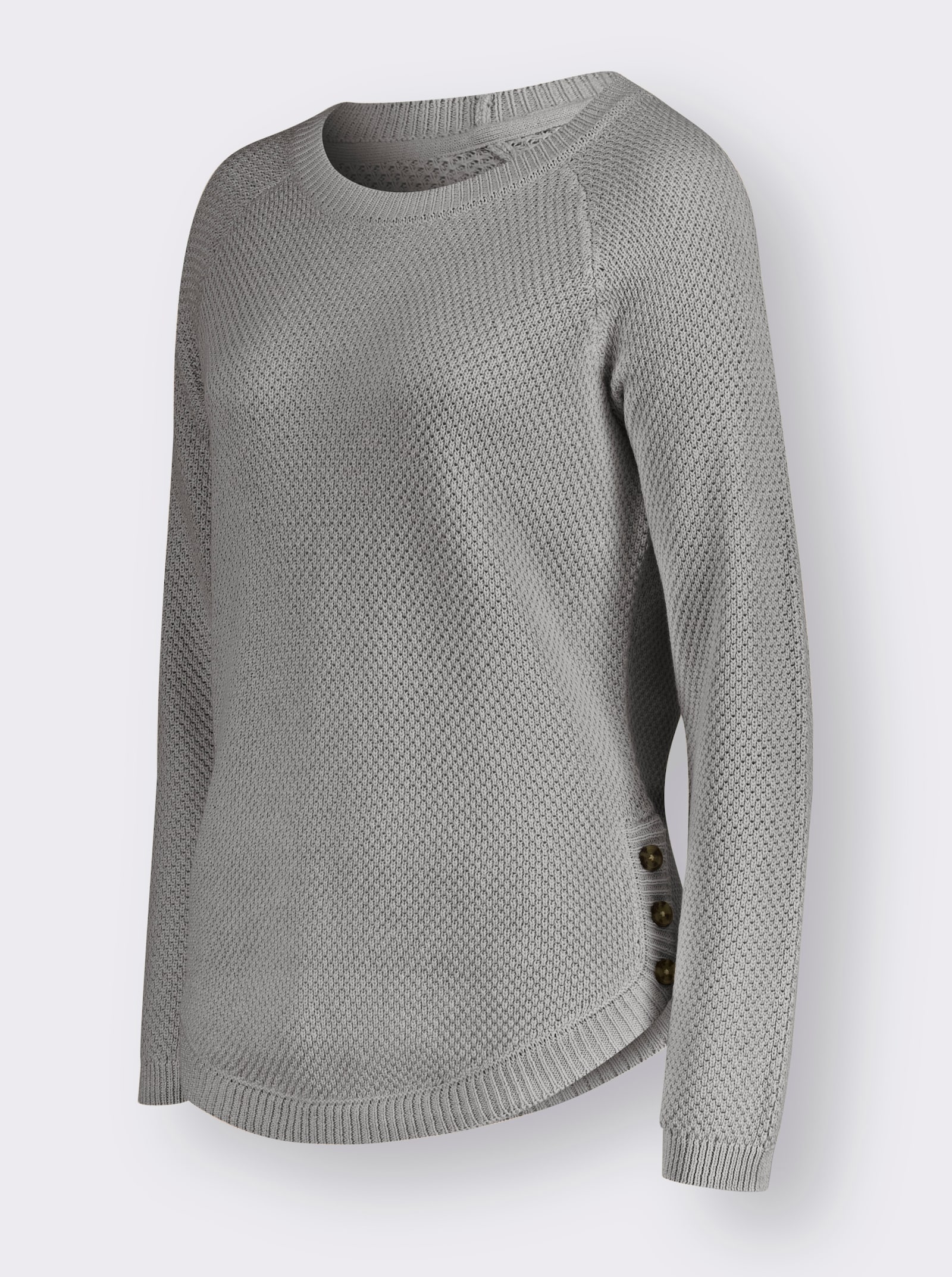 Pullover met ronde hals en afgeronde zoom - steengrijs/gemêleerd