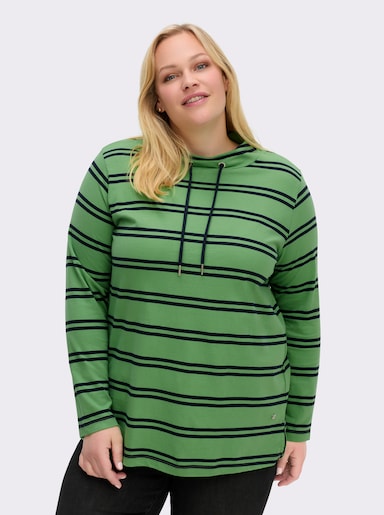 sheego Lang shirt - appelgroen/diepblauw gestreept