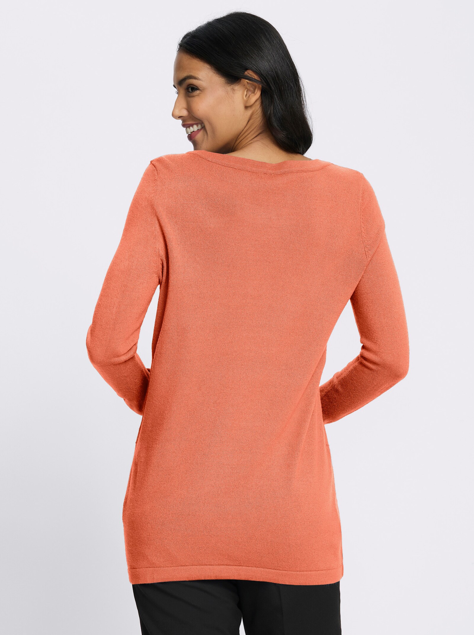 Longpullover in leichter A-Form - papaya