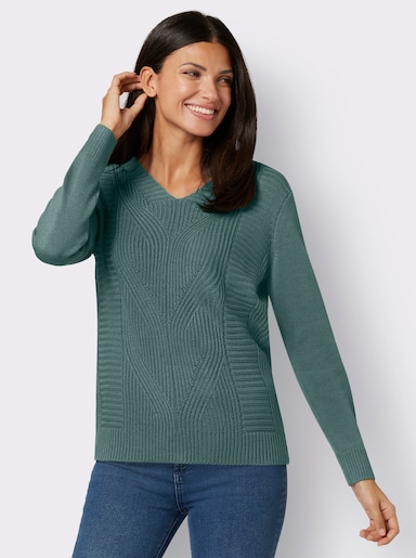 Langarm-Pullover mit Zopfmuster - jade