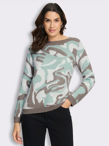  Jacquard-Pullover mit unifarbenen Abschlüssen - kalkmint-taupe-gemustert