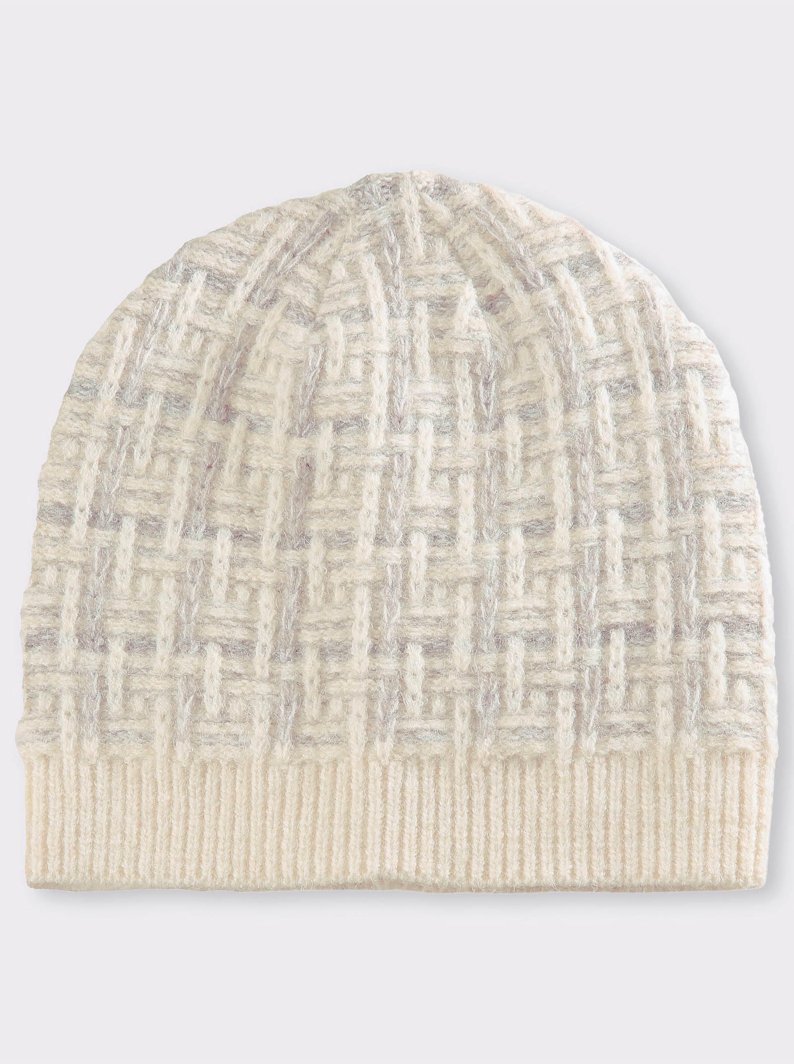 Strickmütze mit Wolle - beige-gemustert