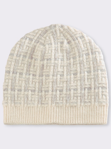 Strickmütze mit Wolle - beige-gemustert