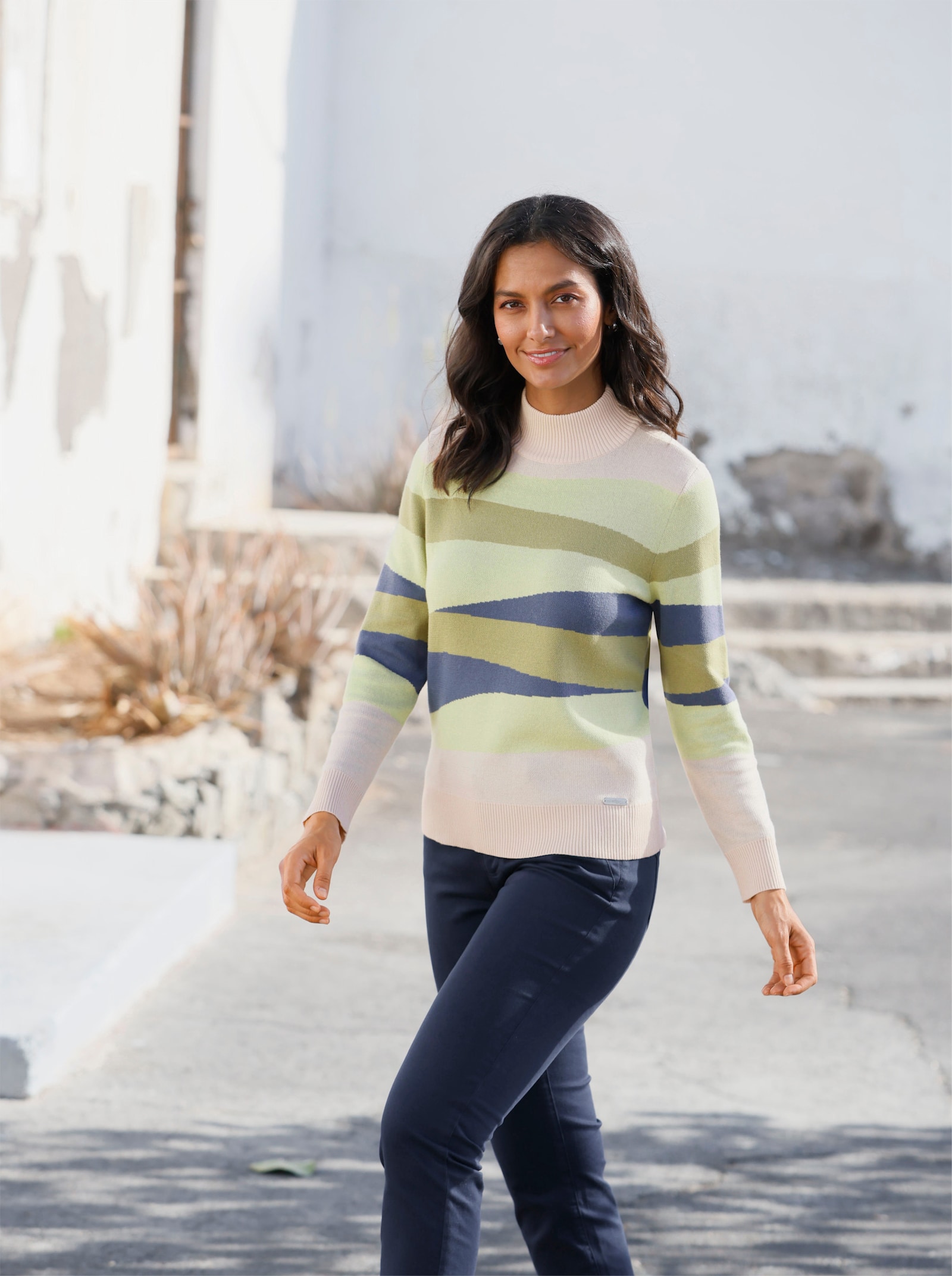 Jacquardpullover im Intarsien-Muster - schilf-gemustert