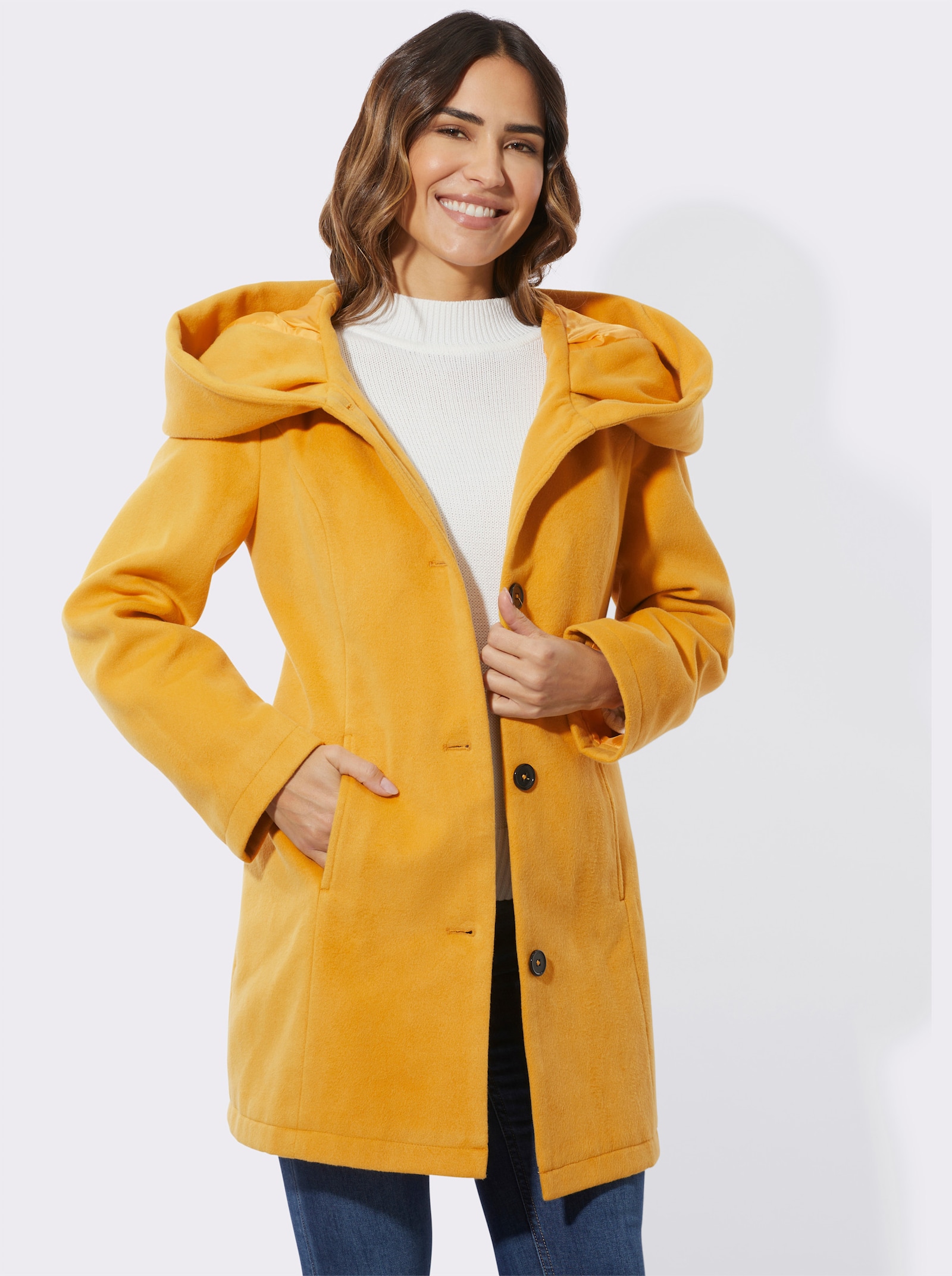 Jacke mit großer Kapuze - ocker