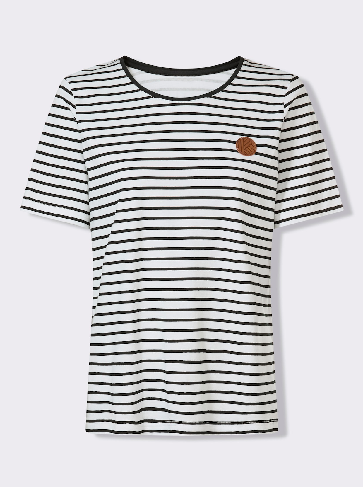 Ringelshirt mit Patch in Leder-Optik - marine-weiß-gestreift