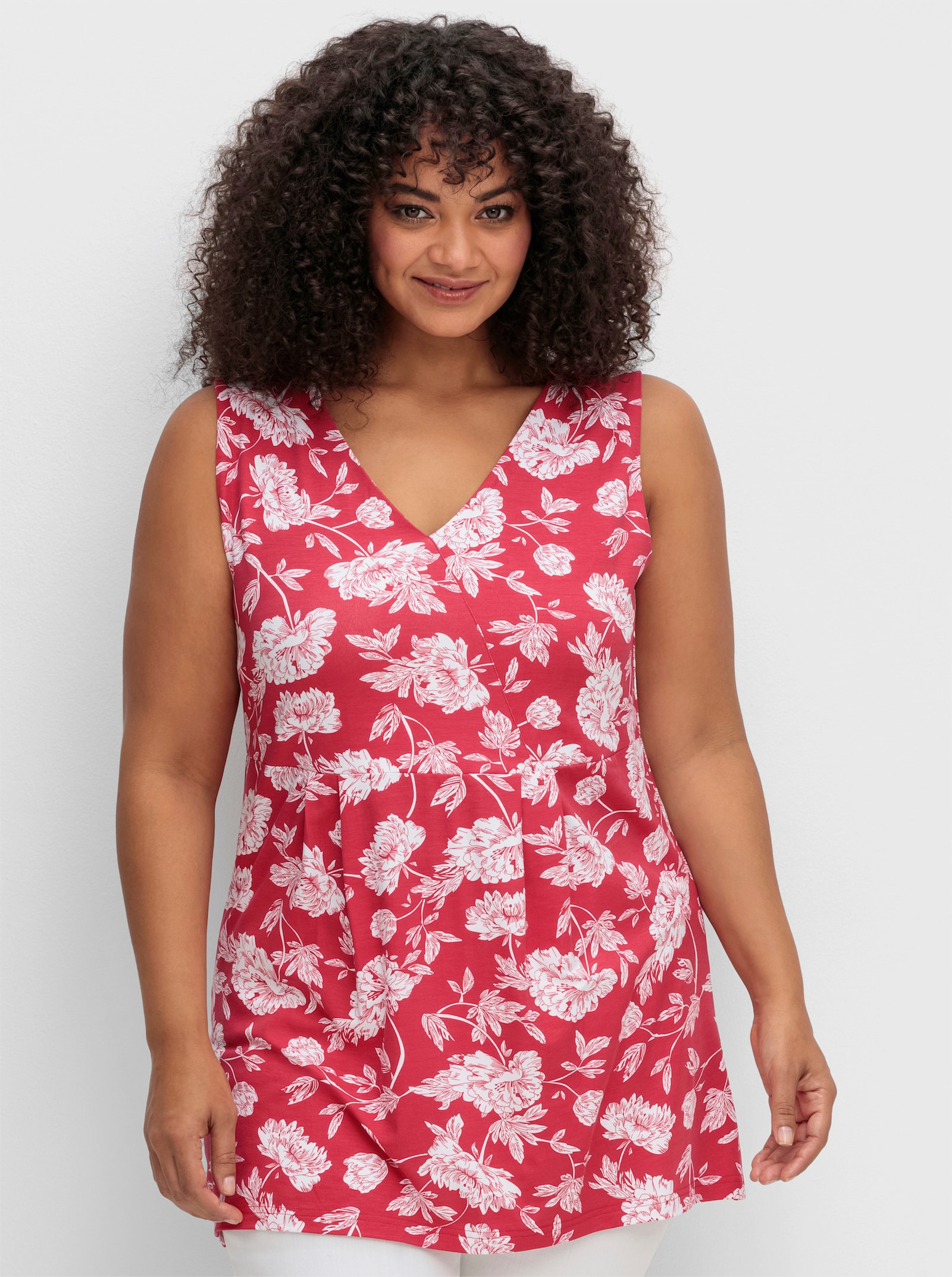 sheego by Joe Browns Longtop mit Spitze im Rücken - rot-gemustert