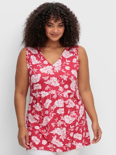 sheego by Joe Browns Longtop mit Spitze im Rücken - rot-gemustert