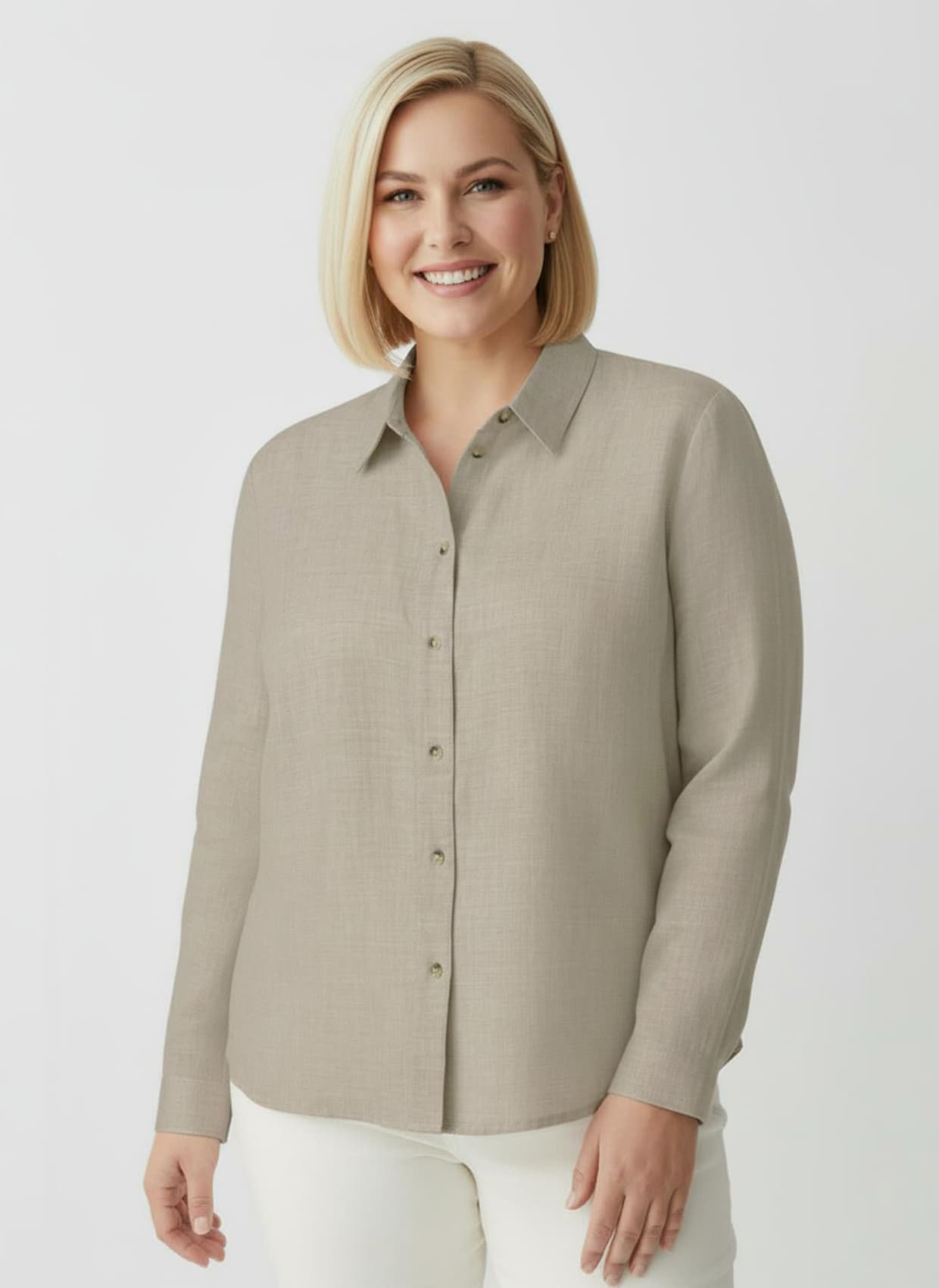 Hemdbluse aus Baumwoll-Stoff - champagner-meliert