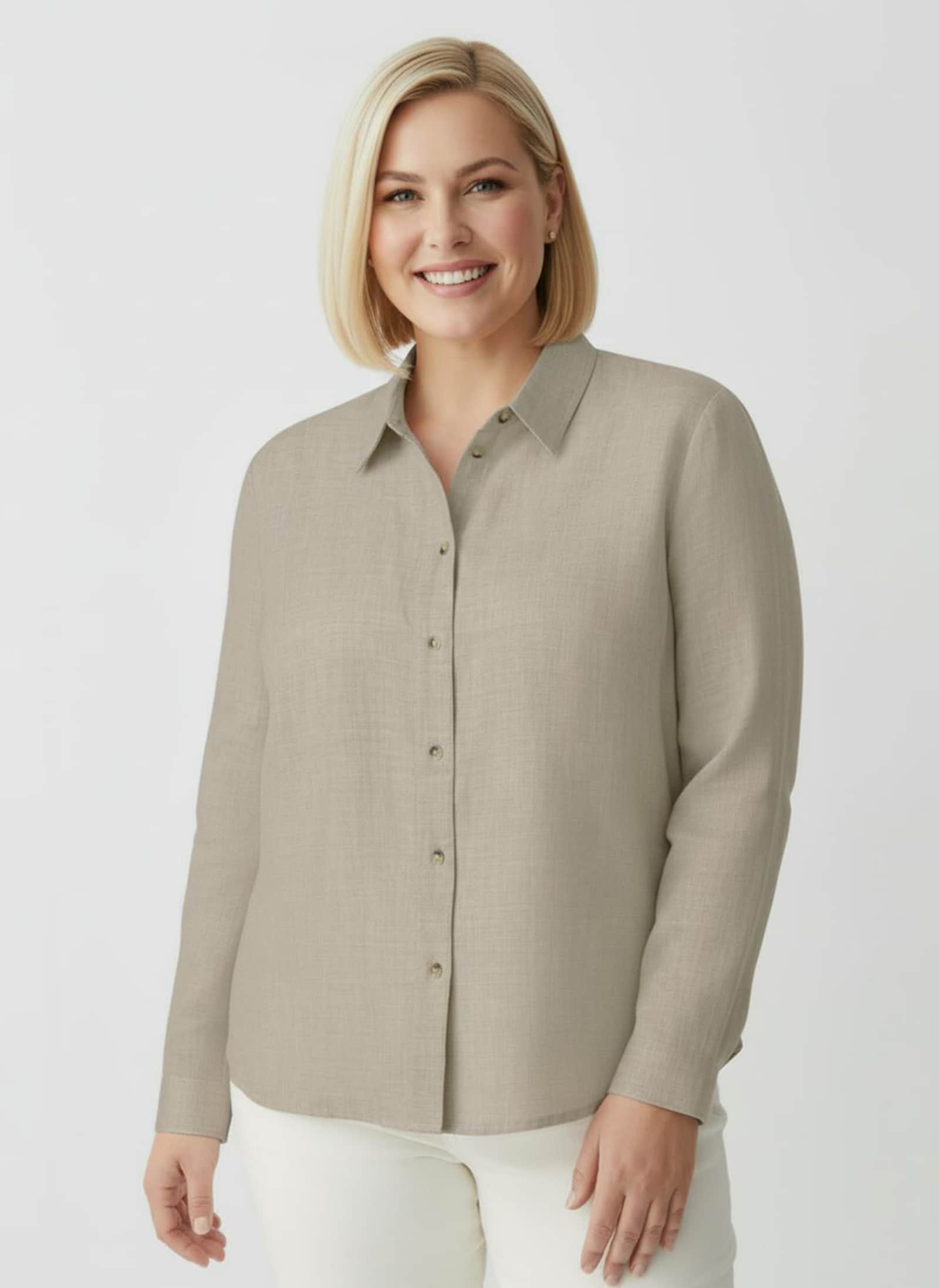 Hemdbluse aus Baumwoll-Stoff - champagner-meliert