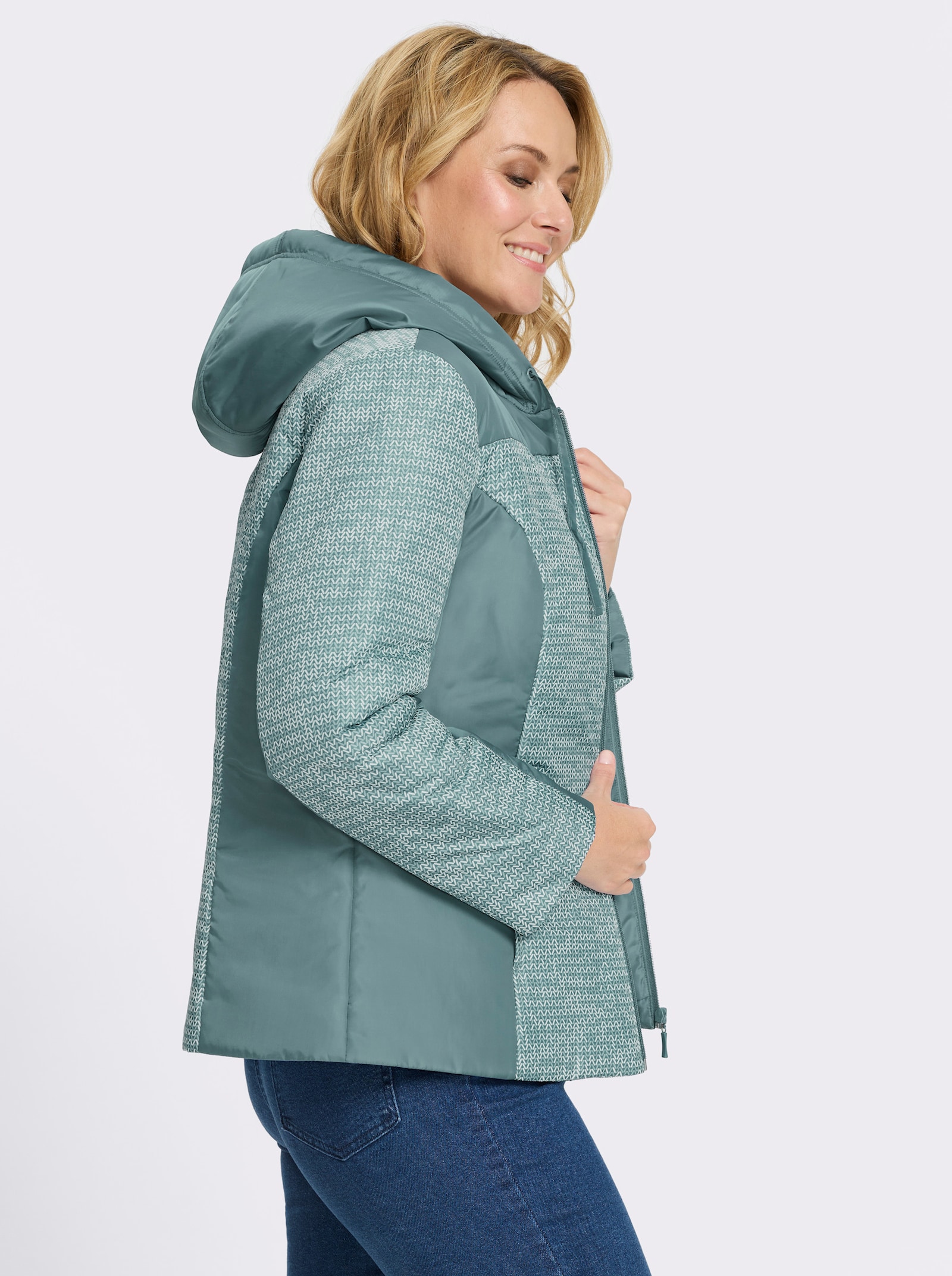 Jacke mit Steppung - jade-ecru-bedruckt