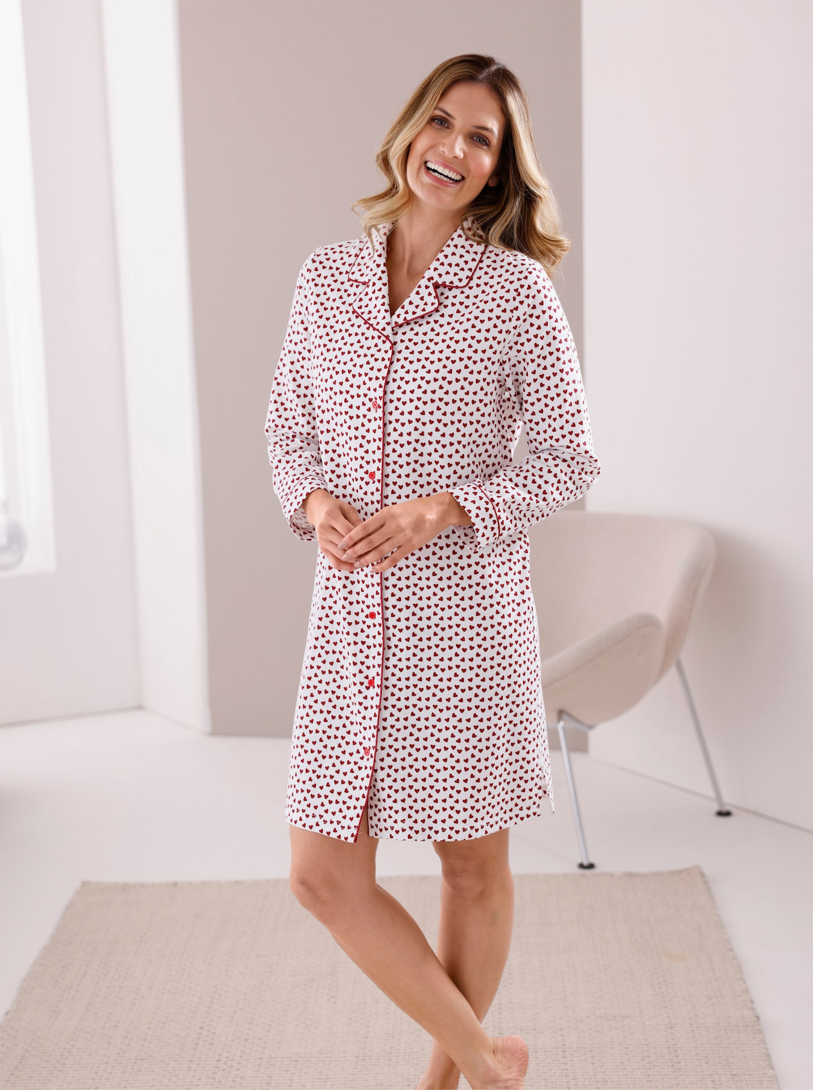 wäschepur Nachthemd - ecru/donkerrood bedrukt