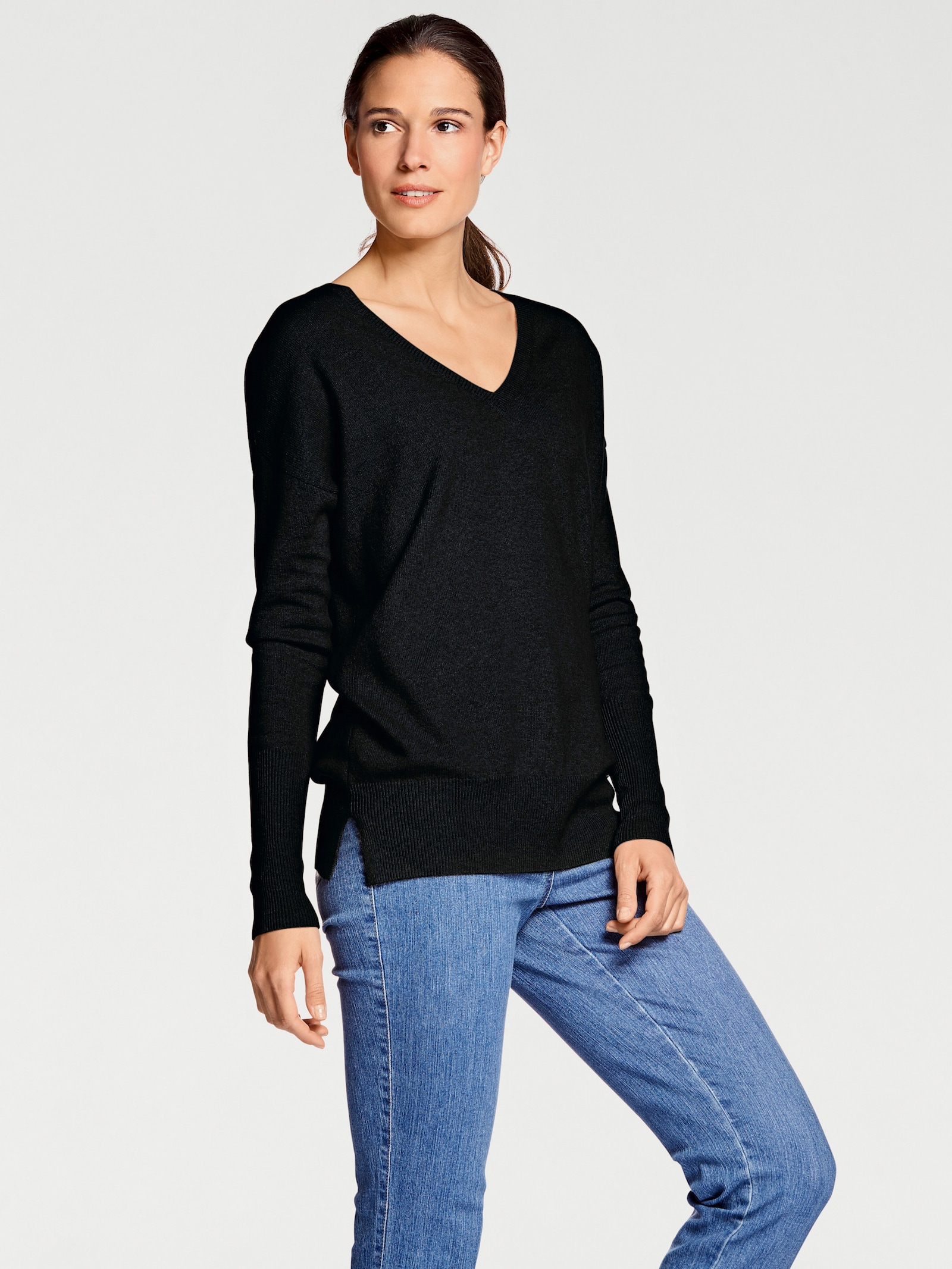 heine Kaschmirpullover mit V-Ausschnitt - schwarz