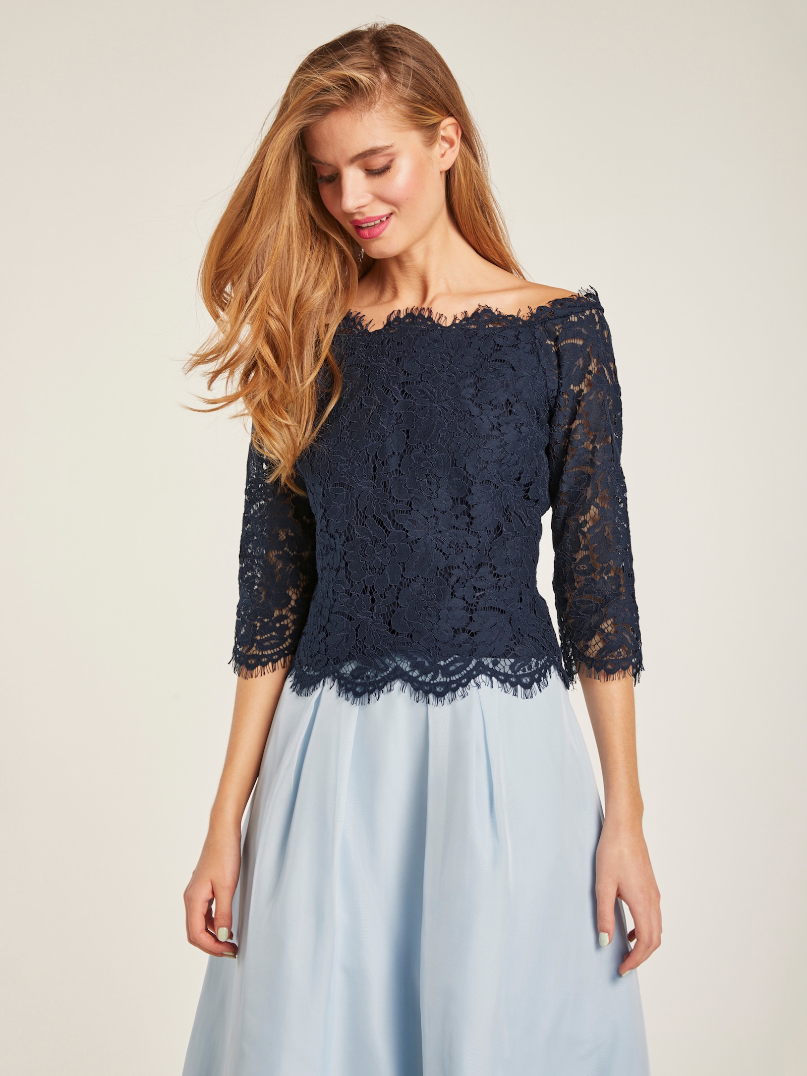 heine Spitzenbluse mit 3/4-Ärmeln - nachtblau