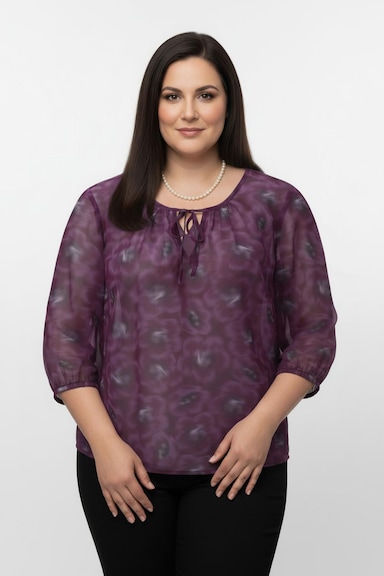 Druckbluse in transparenter Qualität - burgund-flieder-bedruckt