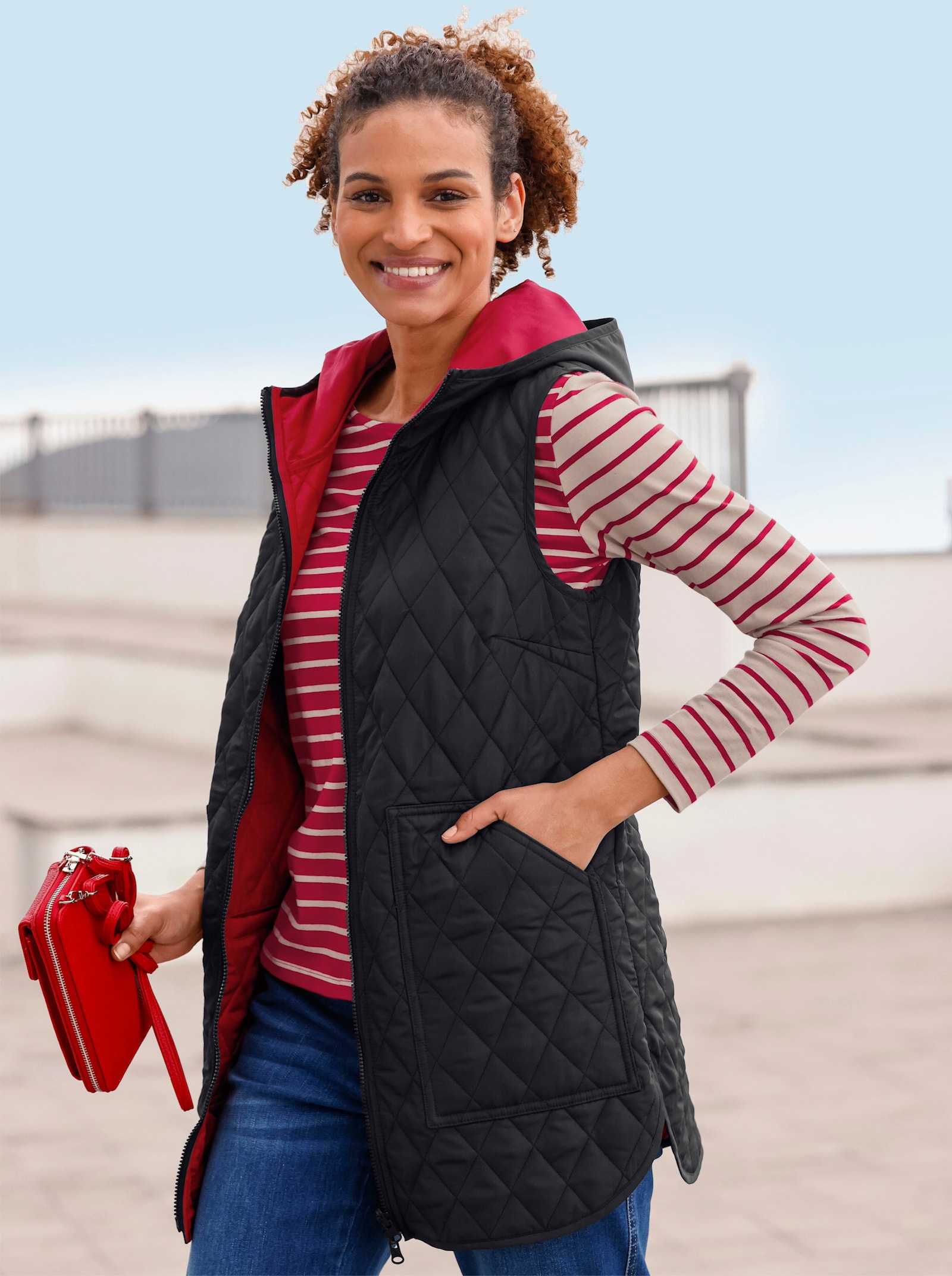 Omkeerbaar bodywarmer - rood/zwart