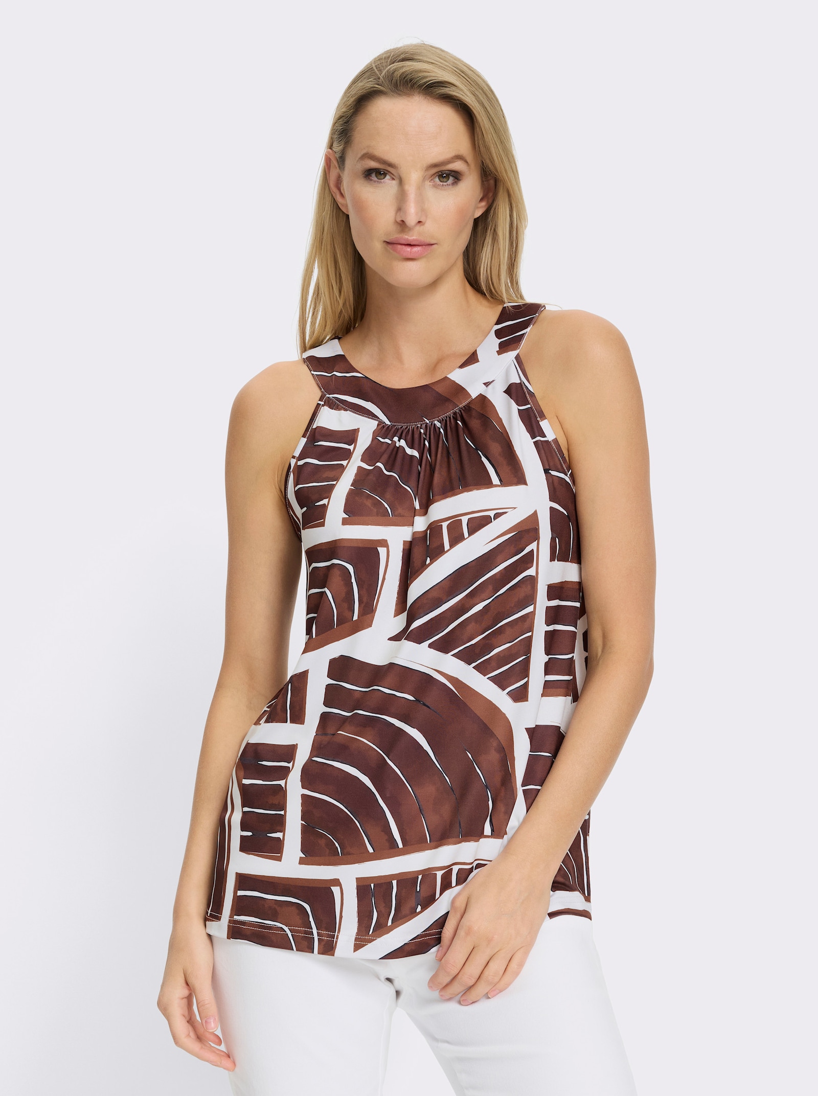 heine Shirttop leicht ausgestellt - schoko-ecru-bedruckt