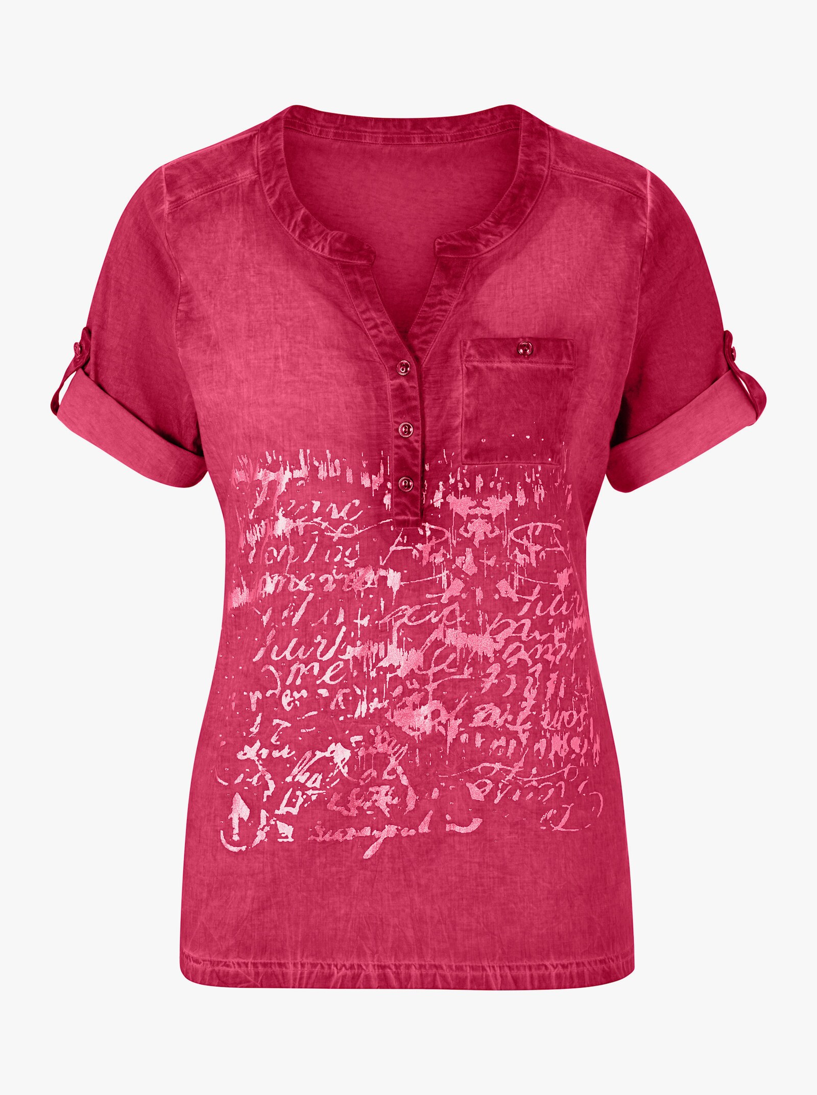 Blusenshirt mit glänzendem Druck, reine Baumwolle - rot