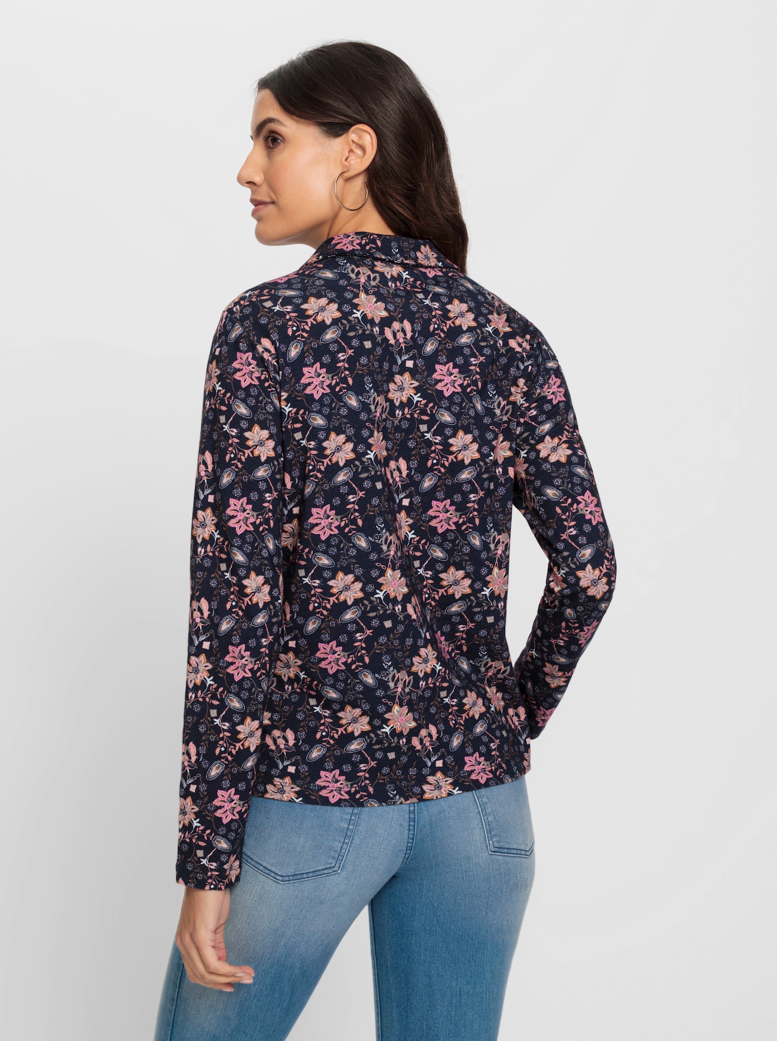 Print-Shirt mit Hemdkragen - marine-rosenquarz-bedruckt