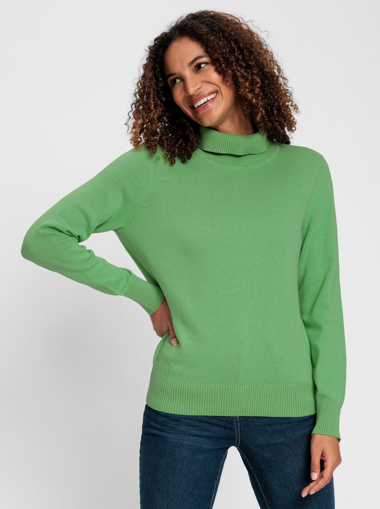 Rollkragenpullover aus Feinstrick - apfel