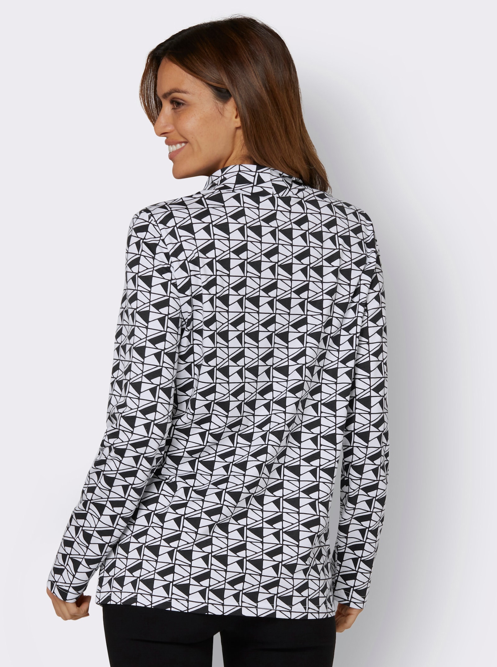 Stehkragenshirt mit Grafikdruck - schwarz-weiß-bedruckt