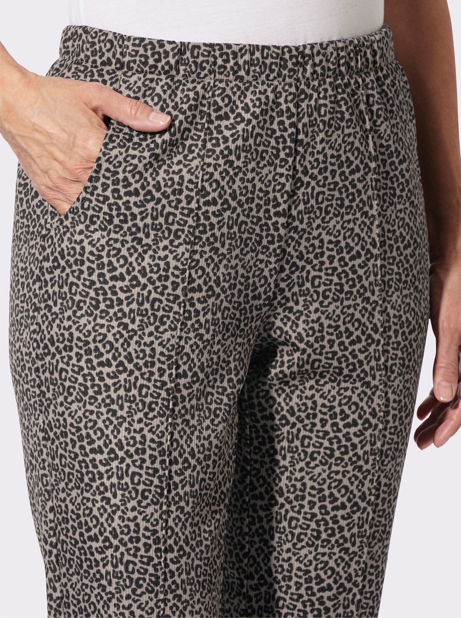 Jerseyhose in Ripp-Qualität - taupe-graphit-bedruckt