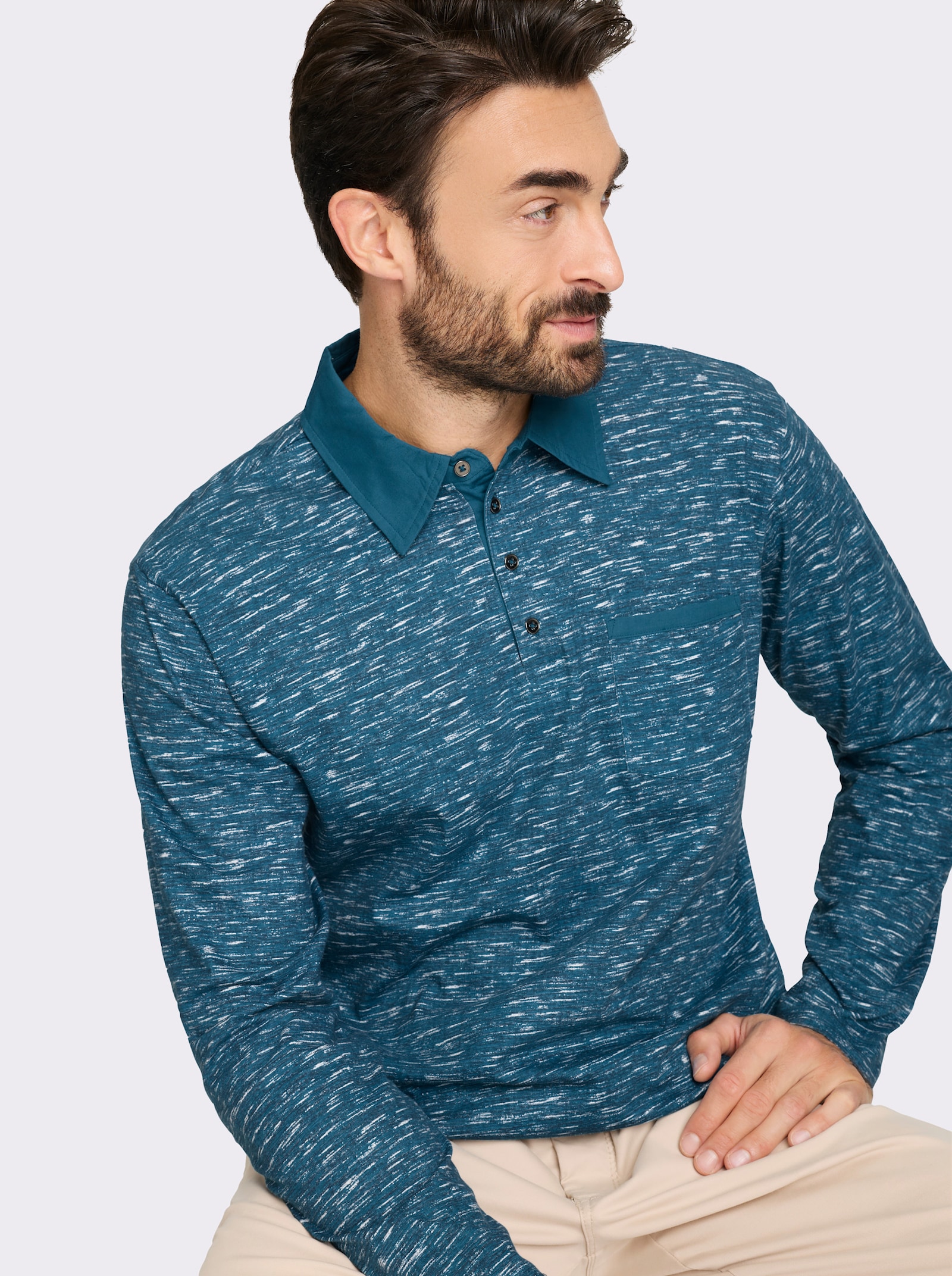 Catamaran Langarmshirt mit unifarbenen Details - topas-meliert
