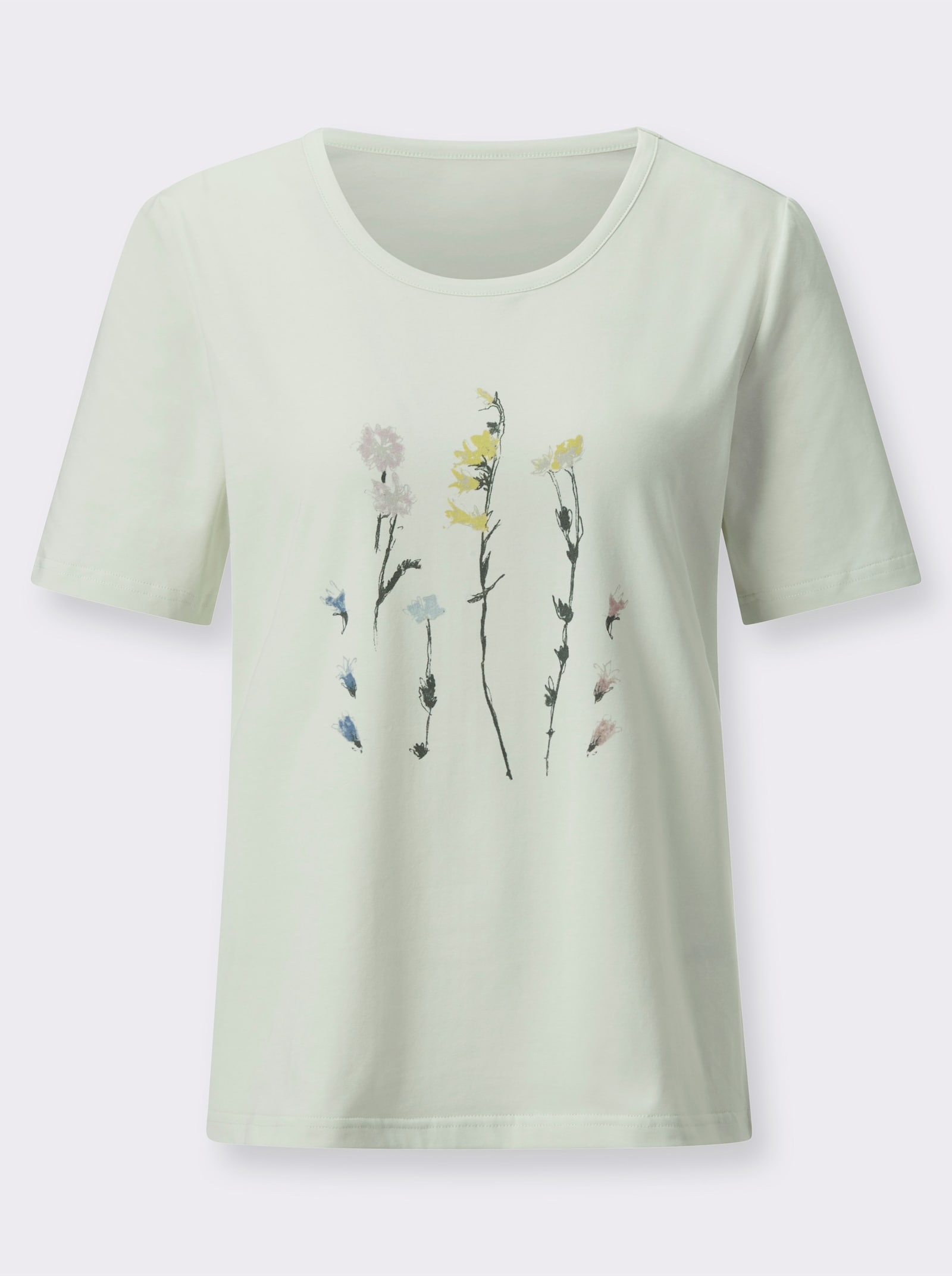 Tričko, okrúhly výstrih, kvetový motív - Jemná mät.