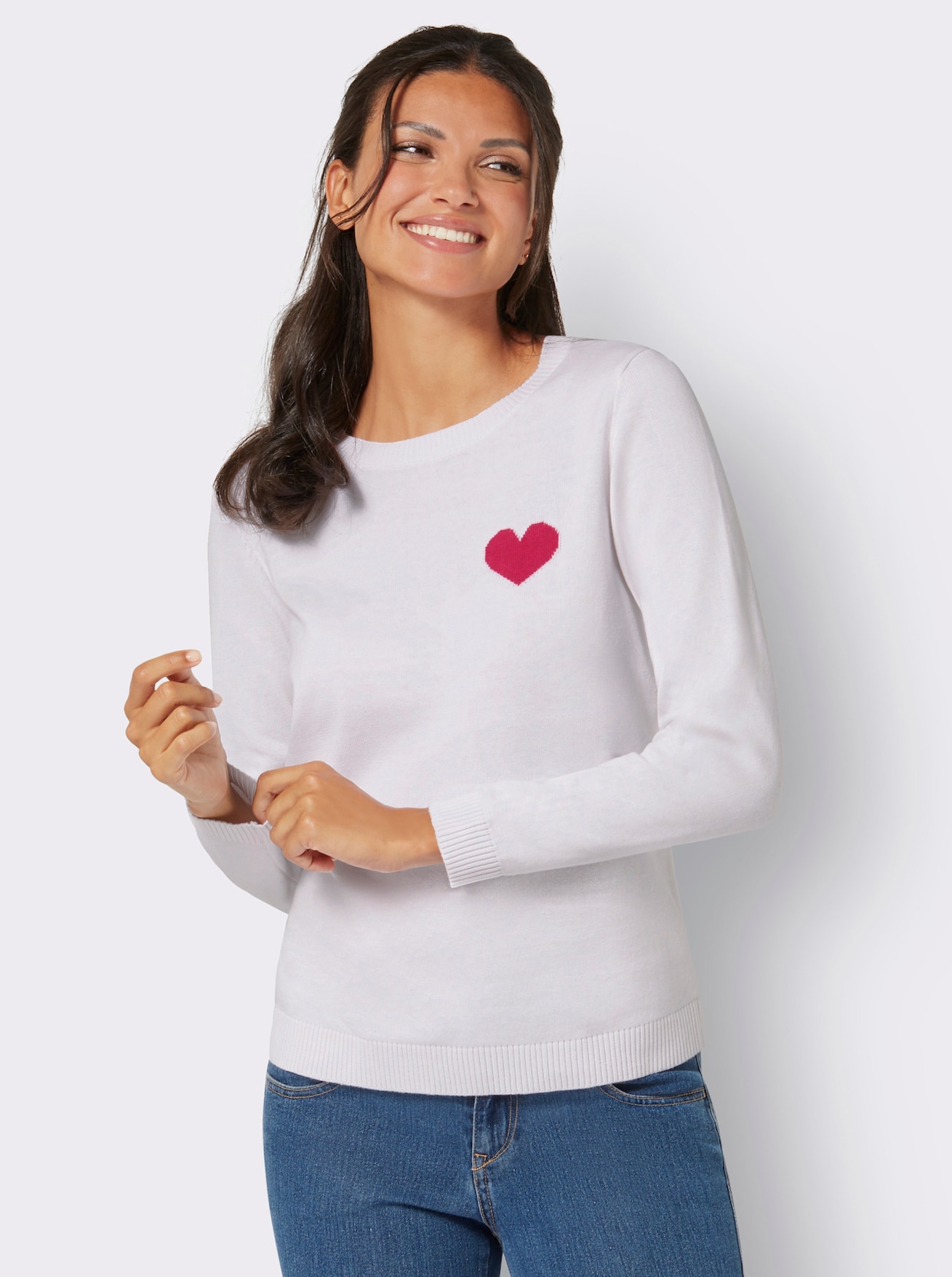 Langarm-Pullover - weiß-pink