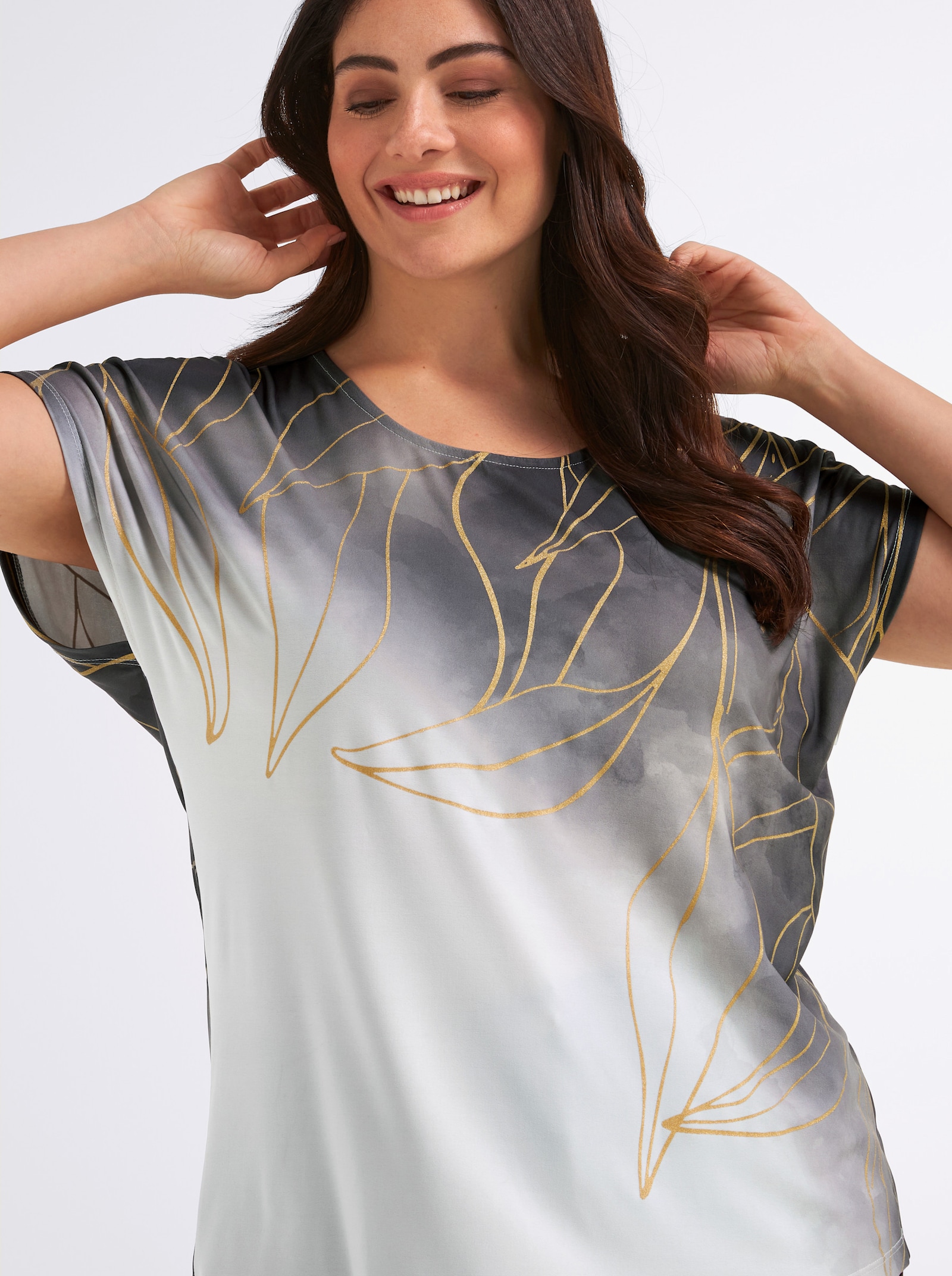 Print-Shirt mit Foliendruck - hellgrau-schwarz-bedruckt