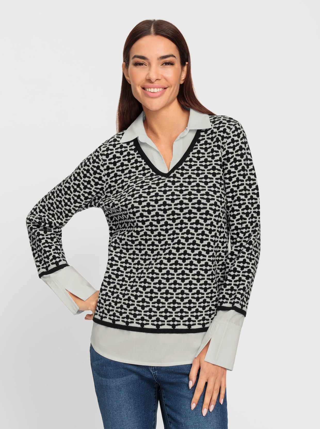 heine 2-in-1-pullover - zwart/ecru gedessineerd