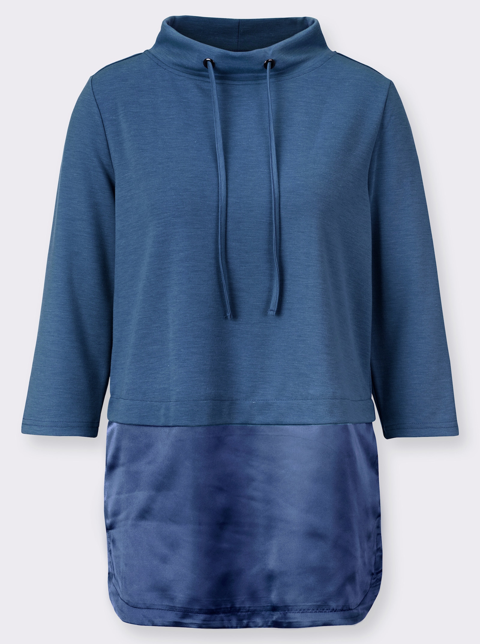 Lang shirt met satijnglans - jeansblauw