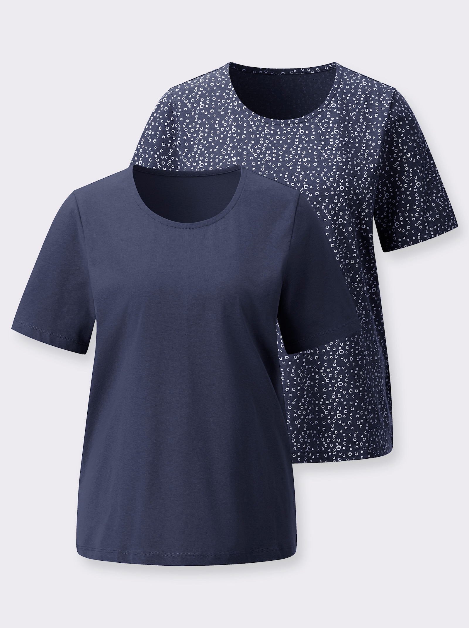 Rundhalsshirt im 2er-Pack - marine-weiß-getupft + marine