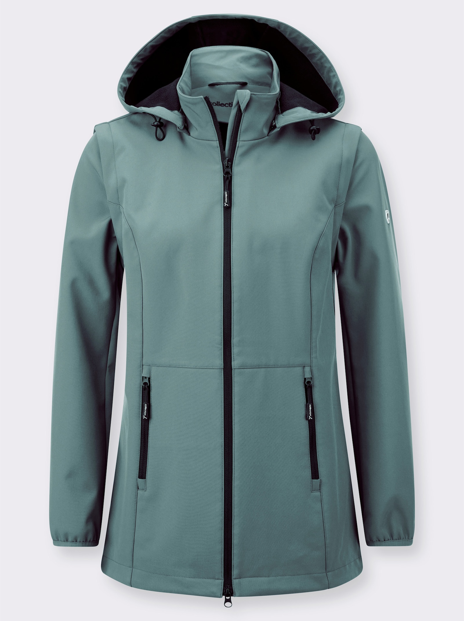 Softshelljacke mit weitenregulierbarer Kapuze - jade