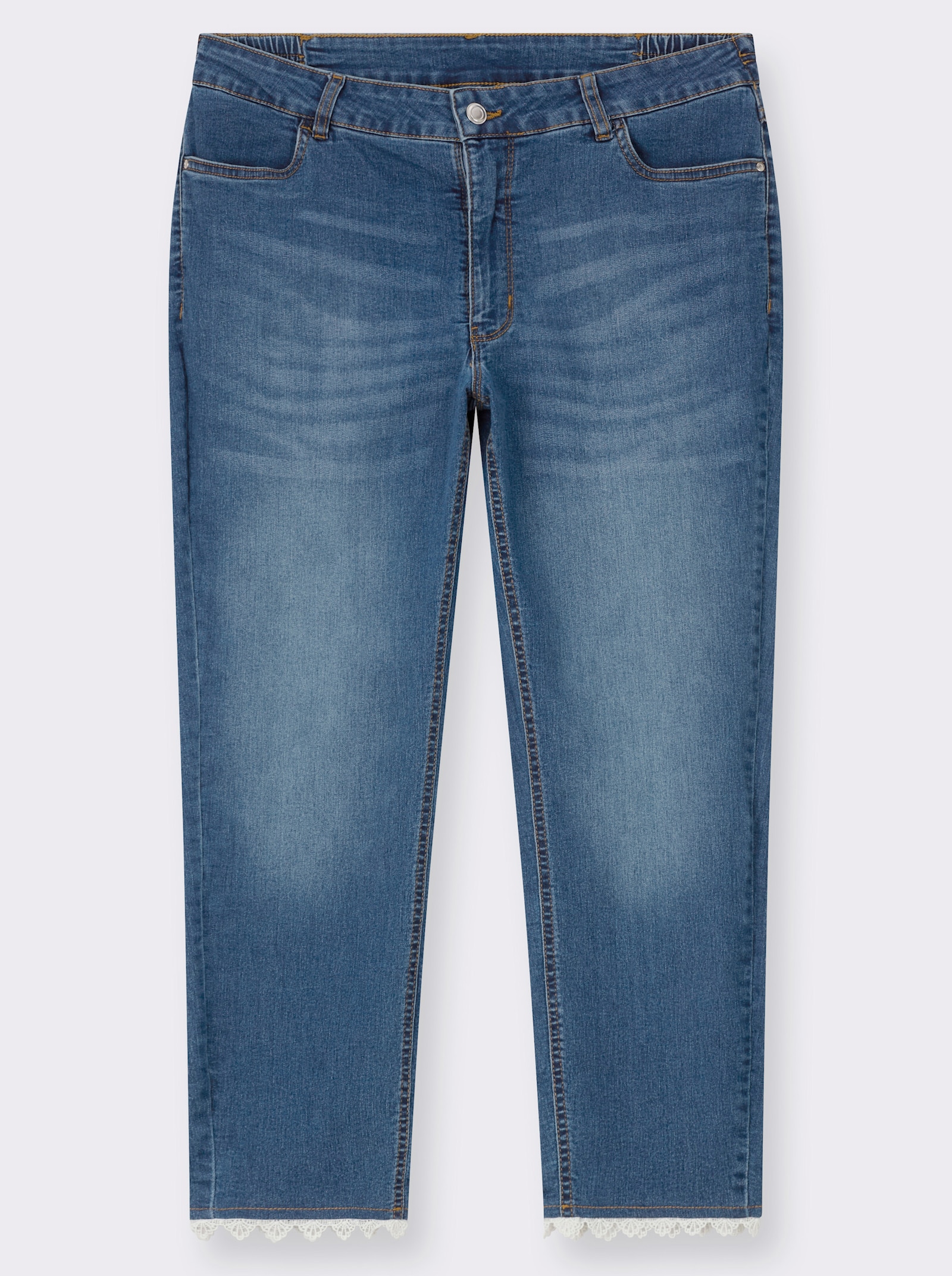 7/8-Jeans mit Spitze am Beinabschluss - blue-bleached