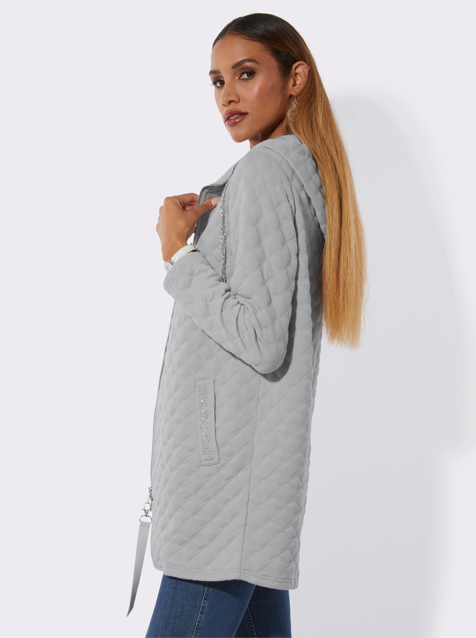 Shirtjacke in Rautenstruktur - hellgrau