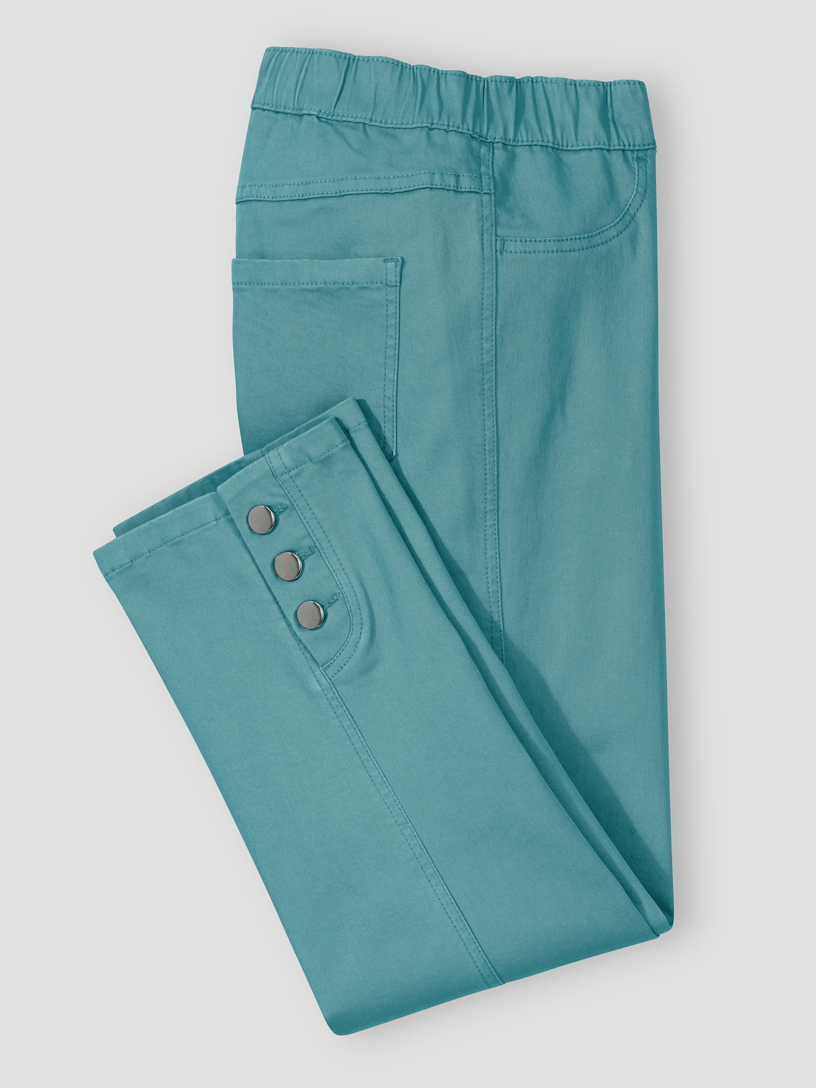 7/8 džíny s ozdobnými knoflíky po stranách - oceánově modrá