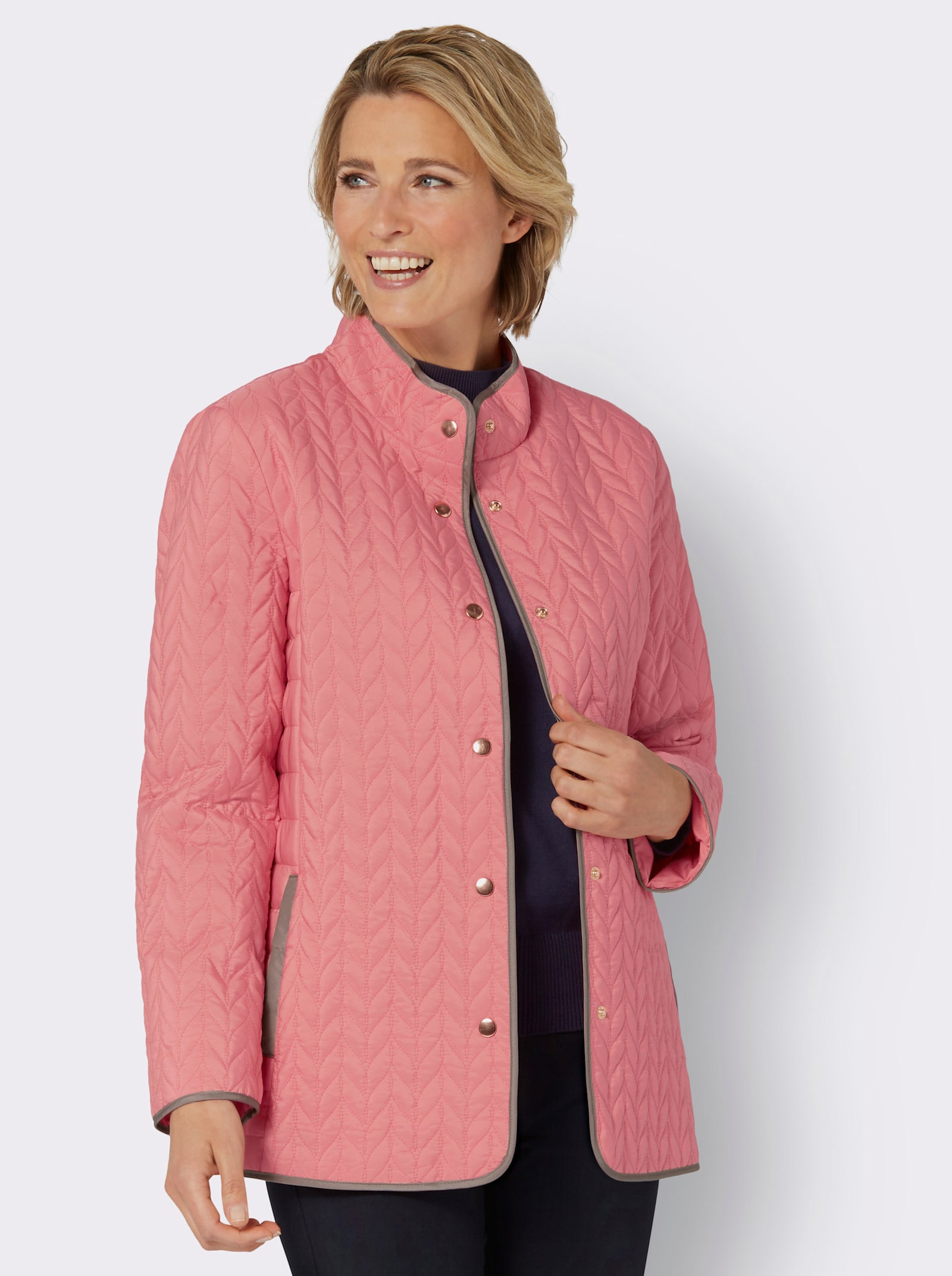 Steppjacke mit Druckknopfleiste - flamingo