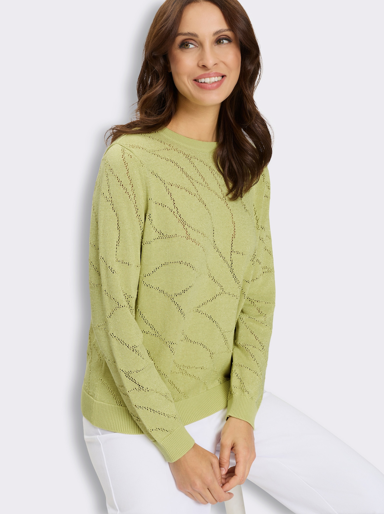 Ajourpullover mit Glanzgarn - pistazie