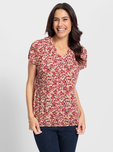 Print-Shirt mit Gummizug am Saum - erdbeere-lindgrün-bedruckt